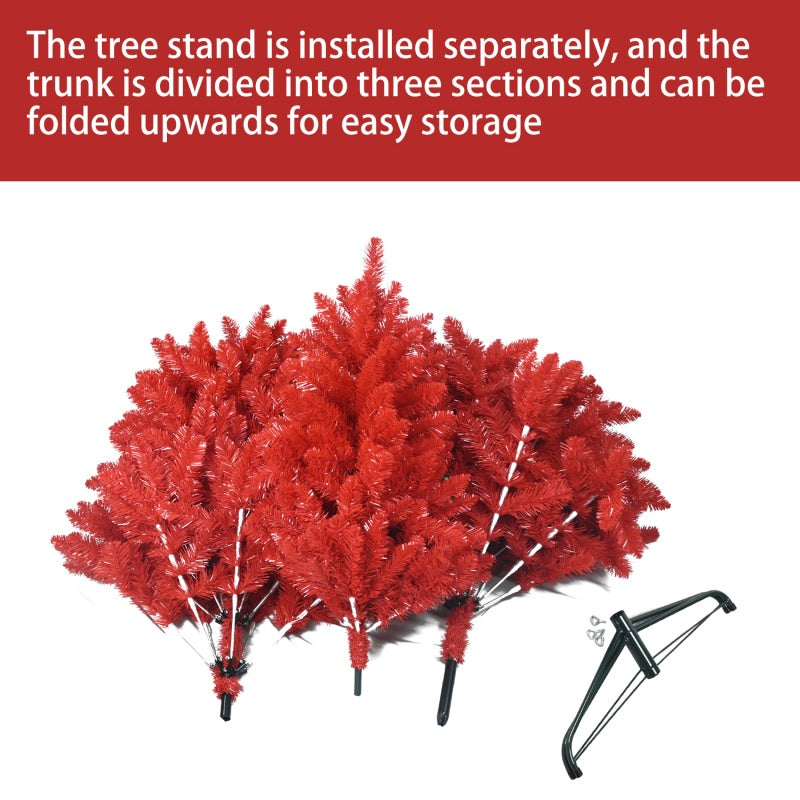 Christmas tree with red branches and green tips creating a bold seasonal statement