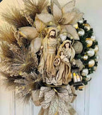 Set of Christmas wreaths featuring Jesus and lamp designs for holiday display