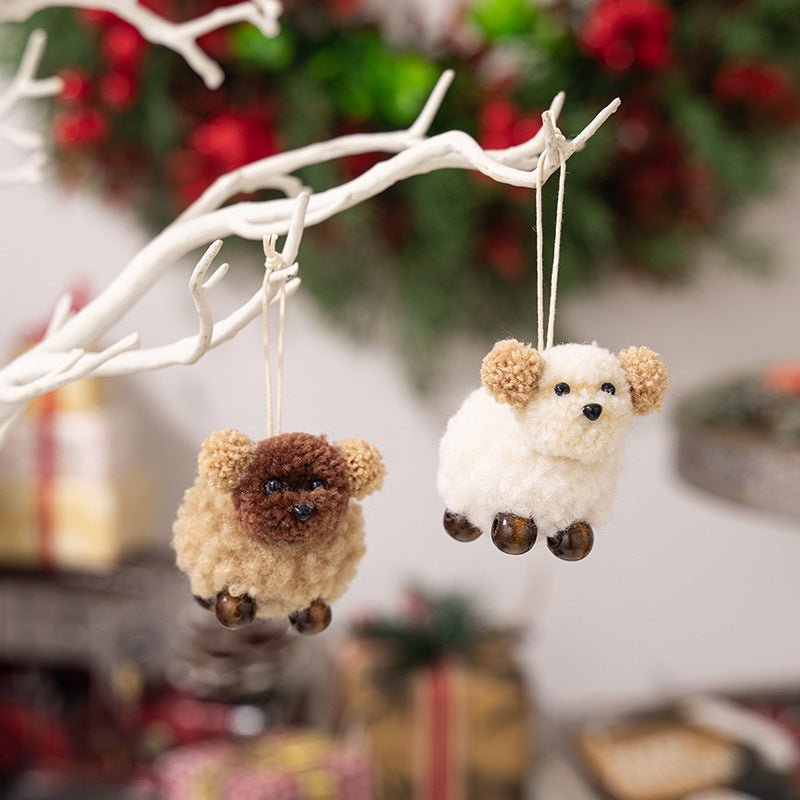 White plush felt puppy pendant detail view