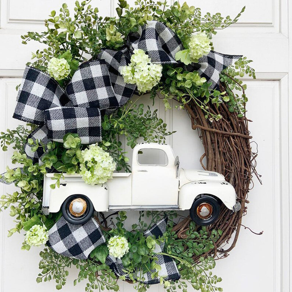 Festive Christmas wreath styled with seasonal decorations