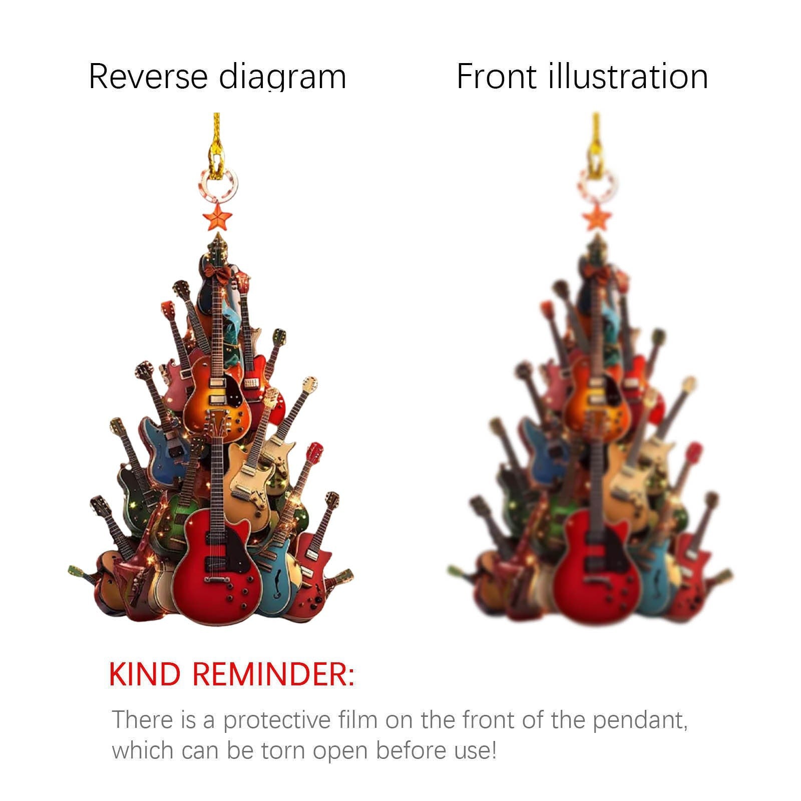 Festive guitar Christmas ornament with warm holiday lighting