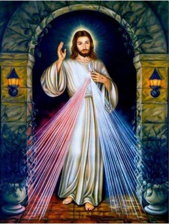 Religious diamond painting cross art display