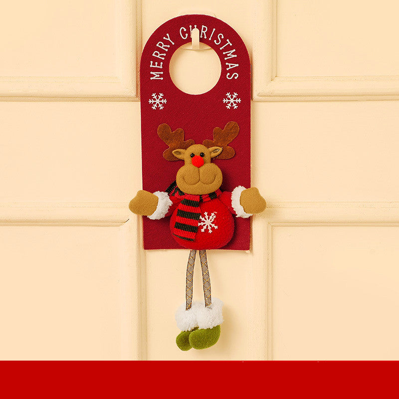Christmas door hanger featuring elk character with red bow and holiday charm