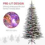 Snow-flocked branches of a 6.5ft artificial Christmas tree in a home setting