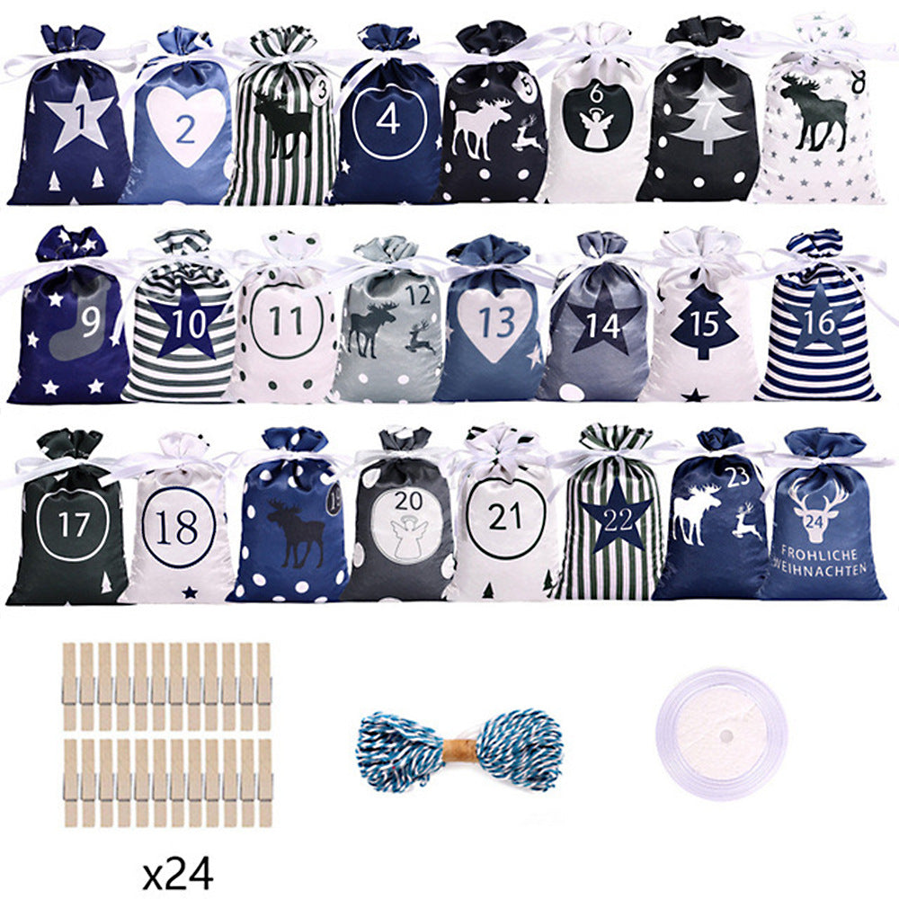 Blue satin Christmas drawstring gift bag for Christmas countdown