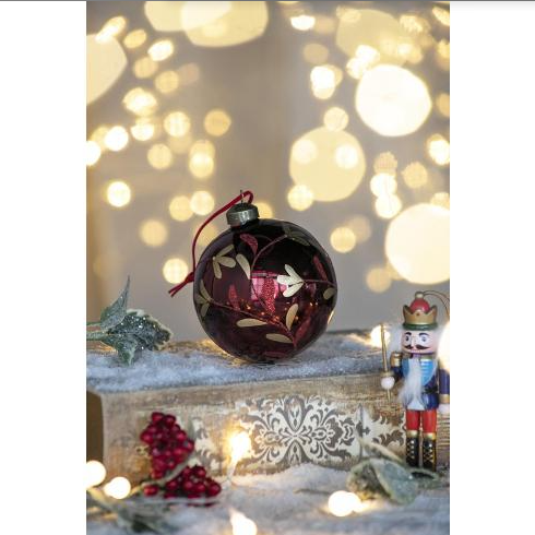 Christmas ornament showing Riccardo design details on red surface